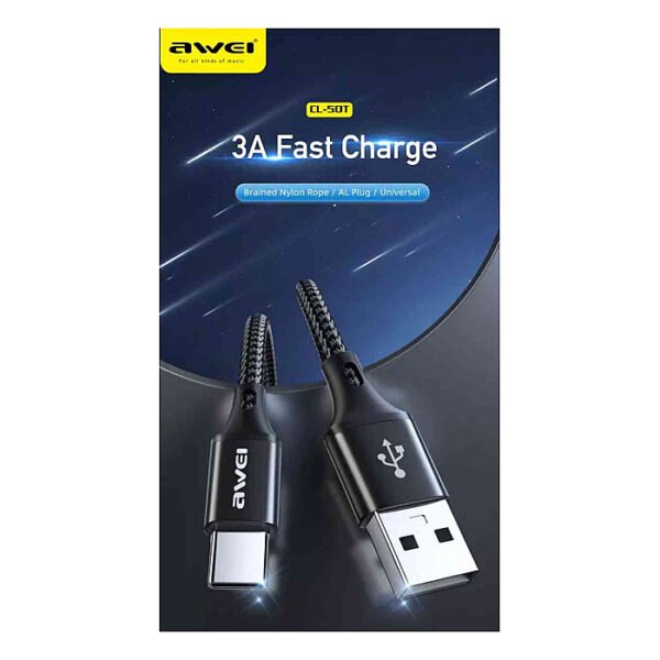 Awei CL-50T 3A USB Type C Power Bank Mobile Phone Cables Fast Charging