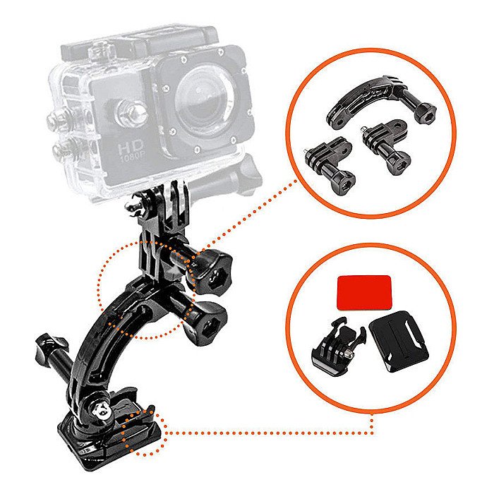 Helmet Mount Set Rotary Extension Arm for Insta360 ONE R/GoPro Hero 9 8 7 6 5 4 3+ 2 Session Black Sports Action Camera Accessories Kit Motorcycle Curved Chin Pivot Connector