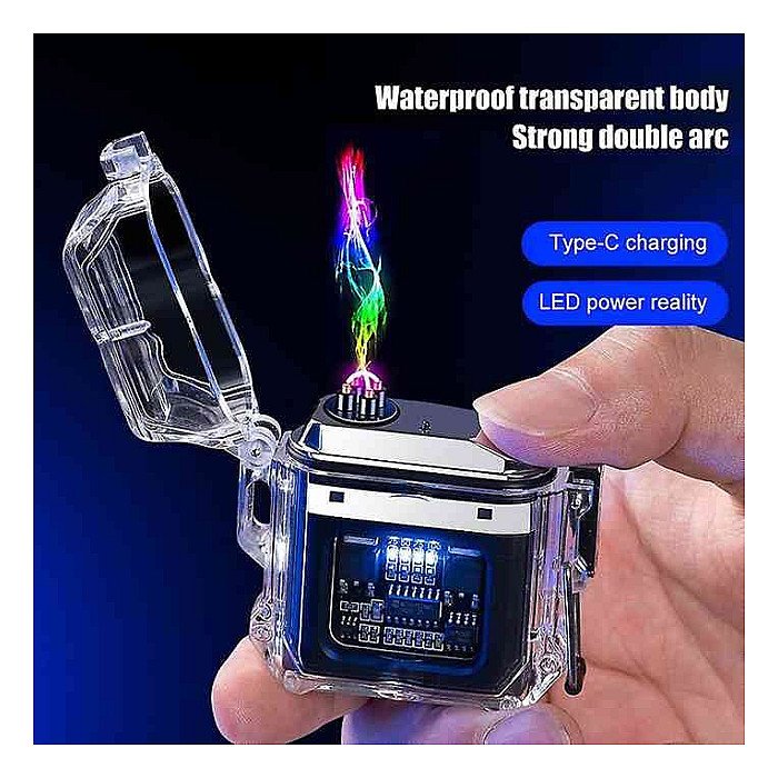 Transparent Rechargeable Lighter Waterproof ARC Electric USB Camping Flash light