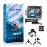 Ausek AT-M40R 5K Ultra HD Dual Screen 5K/4K Waterproof Action Camera With Extranal Microphone and Remote