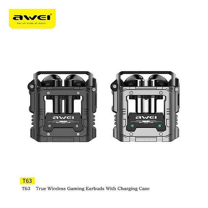 Awei T63 Zinc Alloy Wireless Bluetooth Earphones Bullet Cover Design Hifi Sound Headphones Mechanical TWS RGB Light Headset