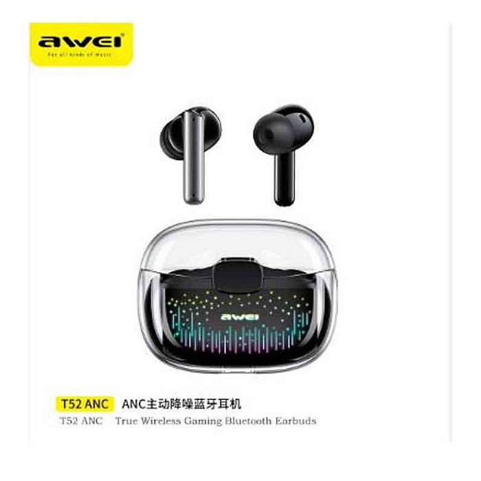 Awei T52 ANC TWS Wireless Earphone Gaming Headset with ANC + ENC Mic Bluetooth Earbuds Awei T52 ANC TWS Wireless Earphone Gaming Headset with ANC + ENC Mic Bluetooth Earbuds