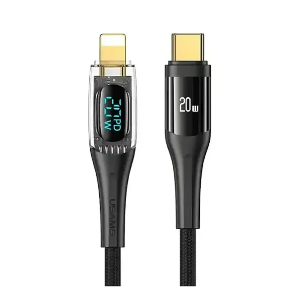 USAMS SJ589 Type-C To Lighting 20W Transparent Digital Display Cable (2 Meter)