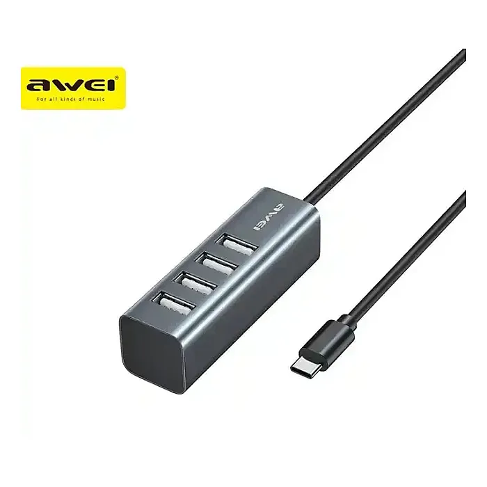 Awei CL-122T Type C Hub USB 2.0 Hub 4 Ports USB Splitter 750mm Length Awei CL-122T Type C Hub USB 2.0 Hub 4 Ports USB Splitter 750mm Length