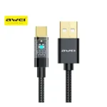 Awei CL-139T Type-C Smart Fast Charging Cable 1m Fast Data Transfer with LED Charging Indicator Fast Charge PD100W Strong and Flexible Braided Nylon Wire High Quality Material COD