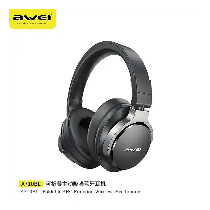 Awei A710BL Wireless Bluetooth Gaming Headphones ANC Bluetooth 5.0 Music Headset Over the Ear Type c ports Headphone With Mic Foldable Design HD call HIFI Bass Stereo Sound Wireless Headsets With Micr