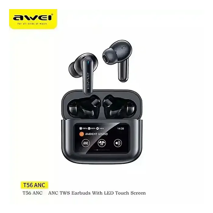 Awei T56 ANC TWS Earphone With Touch LCD Screen Awei T56 ANC TWS Earphone With Touch LCD Screen