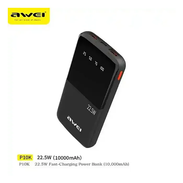 AWEI P10K 10000mAh 22.5W Fast Charging Dual Output Ports Digital Display Power Bank