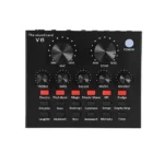 V8 Multifunctional Live Sound Card USB Audio Interface Intelligent Volume Adjustable Audio Mixer Sound Card for Recording Hosting Speech