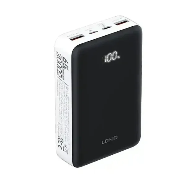 LDNIO PQ27 65W 77Wh 20000mah 77Wh Digital Display Power Bank External Battery Power Supply with 2 Inputs & 3 Outputs Support QC5/4+/3+/3.0 PD3.0 PPS SCP FCP SCP AFC PPS VOOC Fast Charging for iPhone 1
