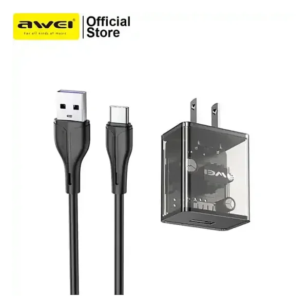 Awei C11T Fast Charging Transparent Adapter with Type-C Cable