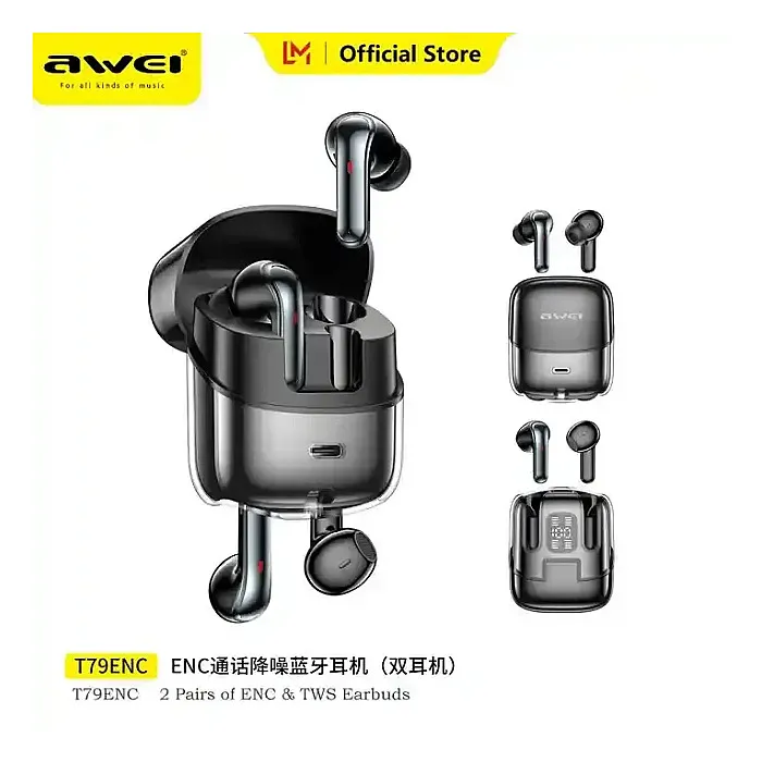AWEI T79 ENC TWS Call Noise Canceling Original Heavy Bass True Wireless Earbuds AWEI T79 ENC TWS Call Noise Canceling Original Heavy Bass True Wireless Earbuds