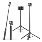 VRIG TP-21 Extendable Selfie Stick Tripod for GoPro Max Hero 10 9 8 7 6 5 4, DJI Osmo Action, Insta 360 One R and More Action Camera（55.1'')