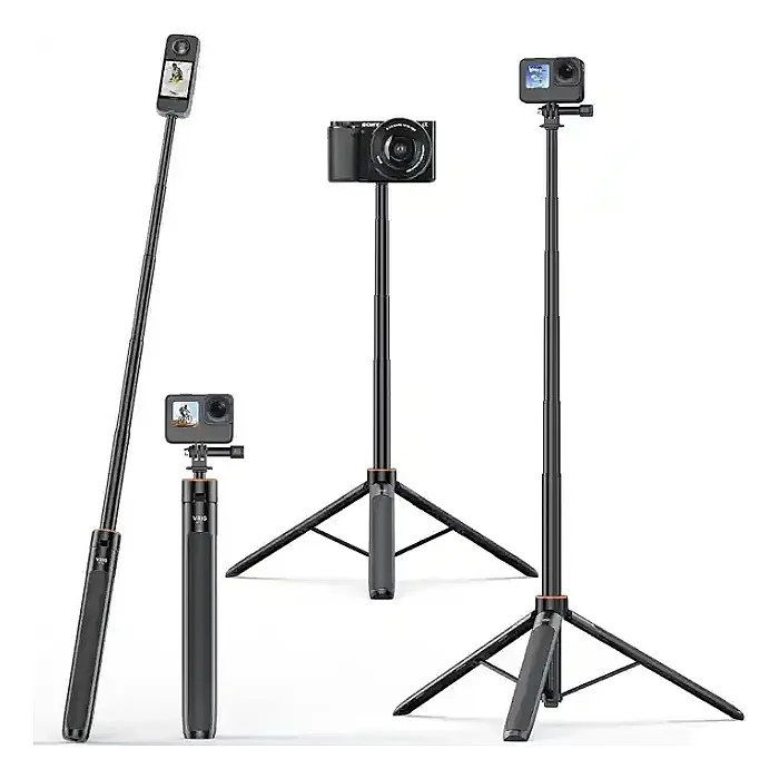 VRIG TP-21 Extendable Selfie Stick Tripod for GoPro Max Hero 10 9 8 7 6 5 4, DJI Osmo Action, Insta 360 One R and More Action Camera（55.1'')