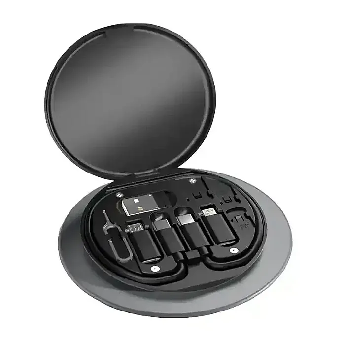 60W 5 in 1 Multi-Type Phone Micro USB Type Fast Charging Data Cable Set for Apple, Android, Type С Charging with Retrieve Card Pin, Round Storage Box