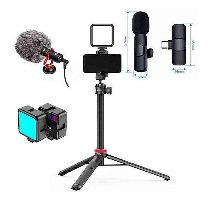 New Video Vlogging Combo Setup withUlanzi Ulanzi MT44 Vlog Tripod+ Ulanzi VL49 RGB+Boya MM1 & K8 Microphone