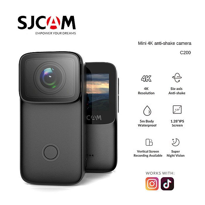 SJCAM C200 4K Action Camera 24FPS Optical 16MP | Magnetic Body & Hands Free | 6-Axis Gyro Stabilizer | WiFi 2.4 GHZ | Insta Go | Webcam | Video Recording | Mini Vlogging Cam