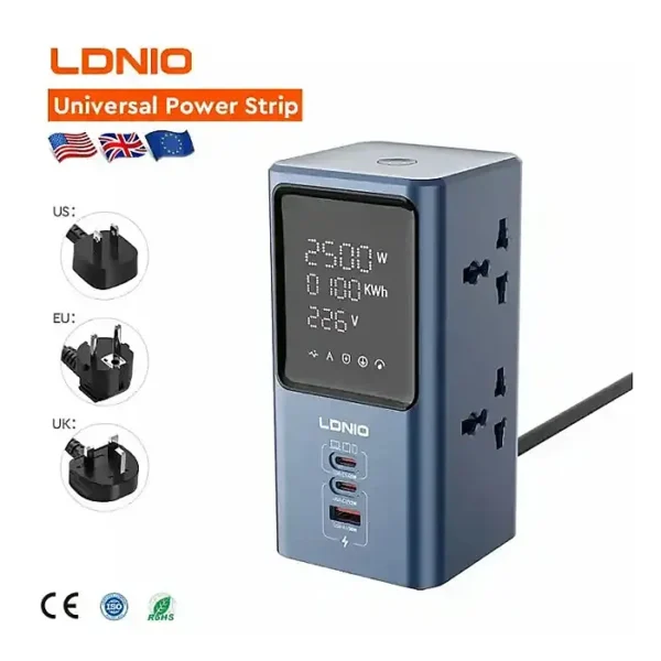LDNIO SC2 Universal Power Socket Wall Mount Strip With PD USB Charging Ports 4 Way Outlet Extension Plug Socket