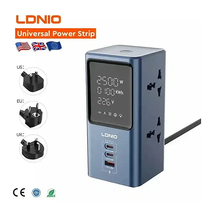 LDNIO SC2 Universal Power Socket Wall Mount Strip With PD USB Charging Ports 4 Way Outlet Extension Plug Socket