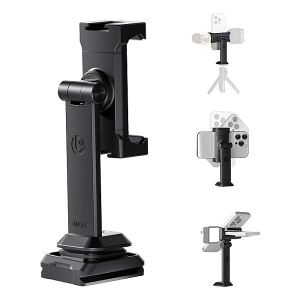 ULANZI MA54 Cell Phone Holder Adapter with Dual Cold Shoes & QR Plate, for Tripod with 1/4" Screw, Adjustable Smartphone Mount Adapter for iPhone, Android