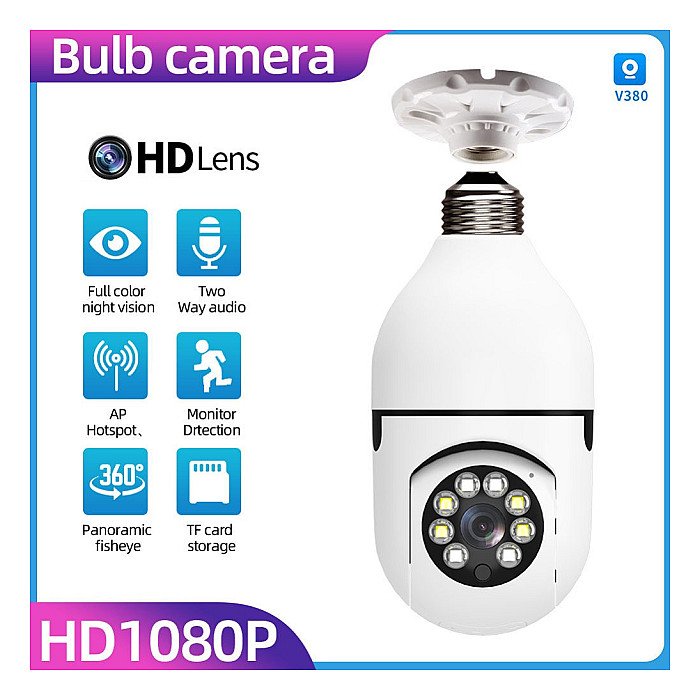 V380 E27 360 Degree 1080P Wireless Home Security IP Camera, MV Series (Hotspot Connected)