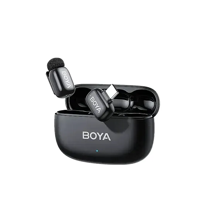 BOYA mini 2-05 Black Upgraded Super Mini Wireless Microphone with AI Noise Cancellation (TX-1. RX-1 With Case) Type c
