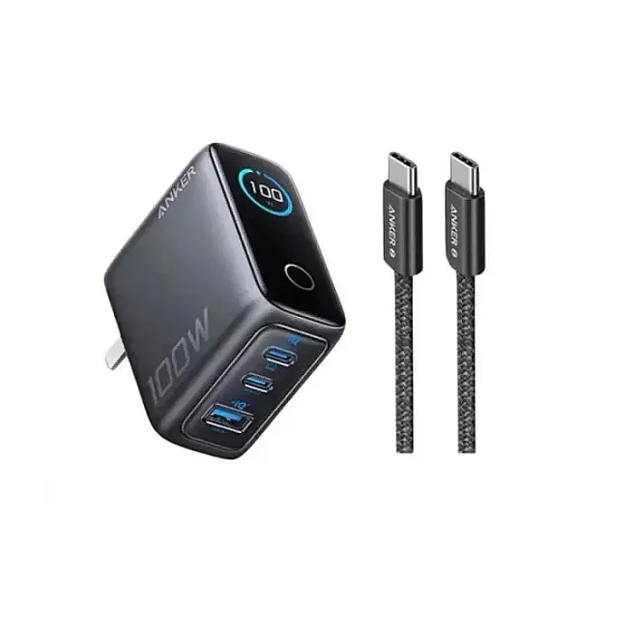 ANKER B121B Charger 3 Port 100W Fast Charging LED Display Type C to Type C Cable ANKER B121B Charger 3 Port 100W Fast Charging LED Display Type C to Type C Cable