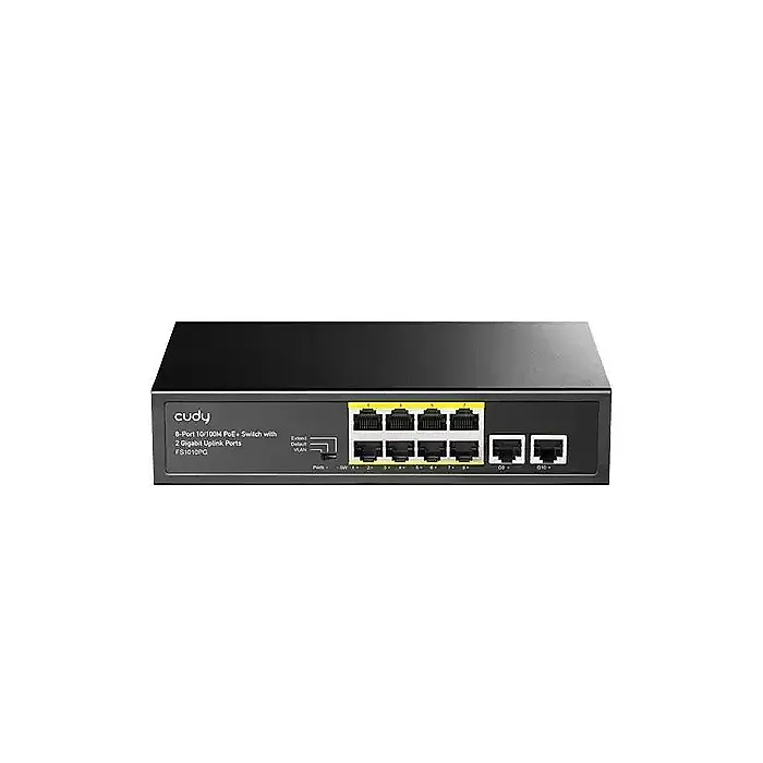 CUDY FS1010PG 8-Port 10/100M PoE+ Switch 120W 2×Gigabit Uplink CCTV VLAN 250m