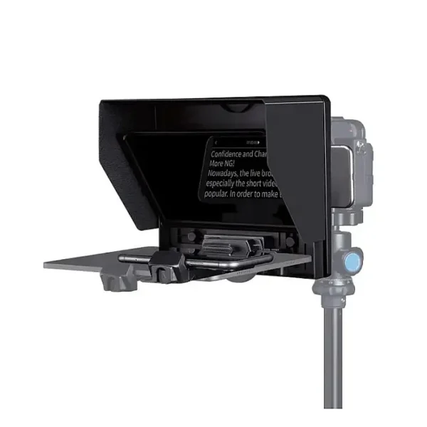 FEELWORLD TP10 Portable Foldable Teleprompter 10″ for Up to 11″ Smartphone Tablet Prompter Phone DSLR Camera Video Record for Live Stream Interview Speech with Lens Adapter Rings APP Control Carry Bag