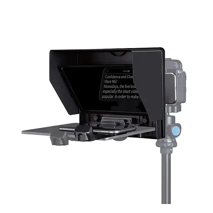 FEELWORLD TP10 Portable Foldable Teleprompter 10″ for Up to 11″ Smartphone Tablet Prompter Phone DSLR Camera Video Record for Live Stream Interview Speech with Lens Adapter Rings APP Control Carry Bag