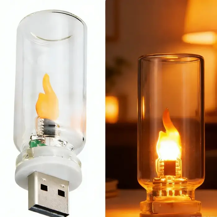 Flame USB LED Night Light Frosted Clear Glass Flickering Dynamic Flame Light for Car Home Lamp