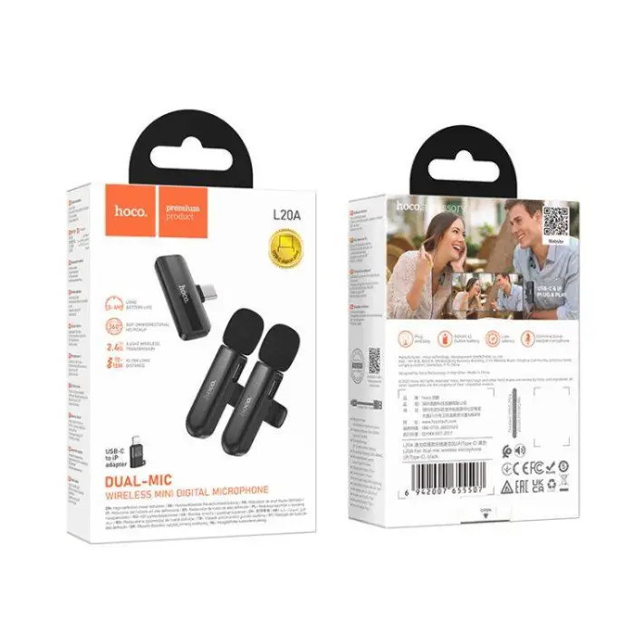 Hoco L20A Fair Dual Mic Lavalier Wireless Microphone (Type C & Lightning)