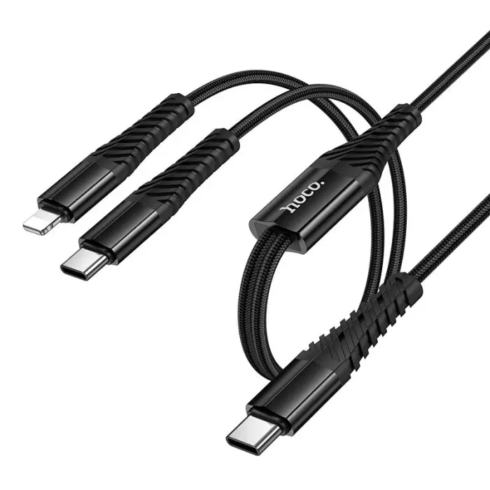 hoco X123 Victory Type-C to Type-C and 8 Pin 2 in 1 Charging Cable, Length 1m(Black)