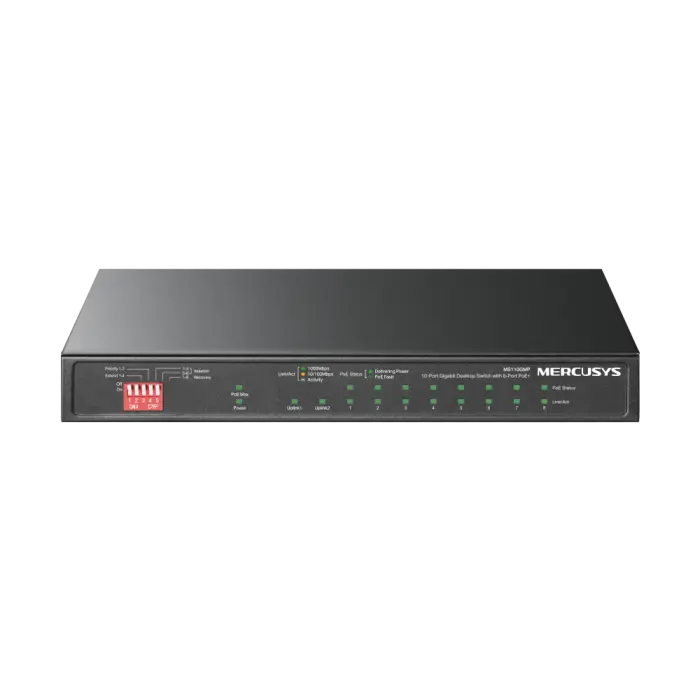 MERCUSYS MS110GMP 10-PORT GIGABIT DESKTOP SWITCH WITH 8-PORT POE Plus 111W TOTAL POE BUDGET