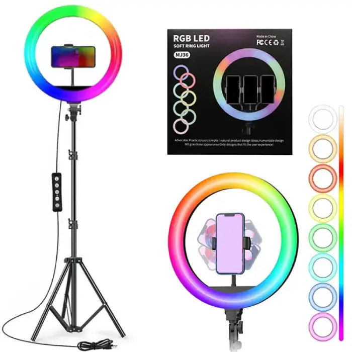 MJ36 RGB 14 Inch Soft Ring Light Circle Photography Lighting 16 Colour LED with Tripod Stand