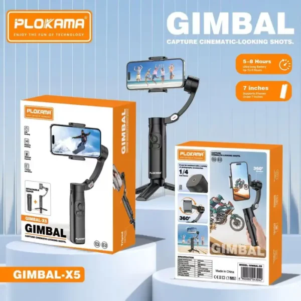 PLOKAMA Gimbal-X5 3-Axis Handheld Gimbal Stabilizer with smart AI-tracking mobile gimbal