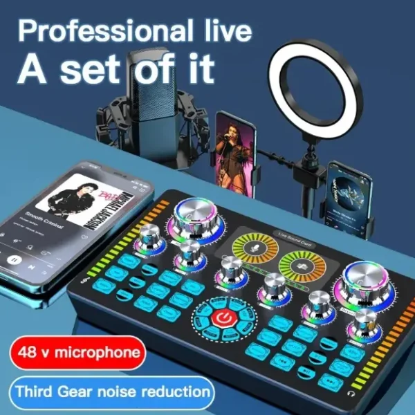 Karaoke Q7 Live Sound Card Male Female Voice Changer Audio Mixer for Stream YouTube Facebook Tiktok Live
