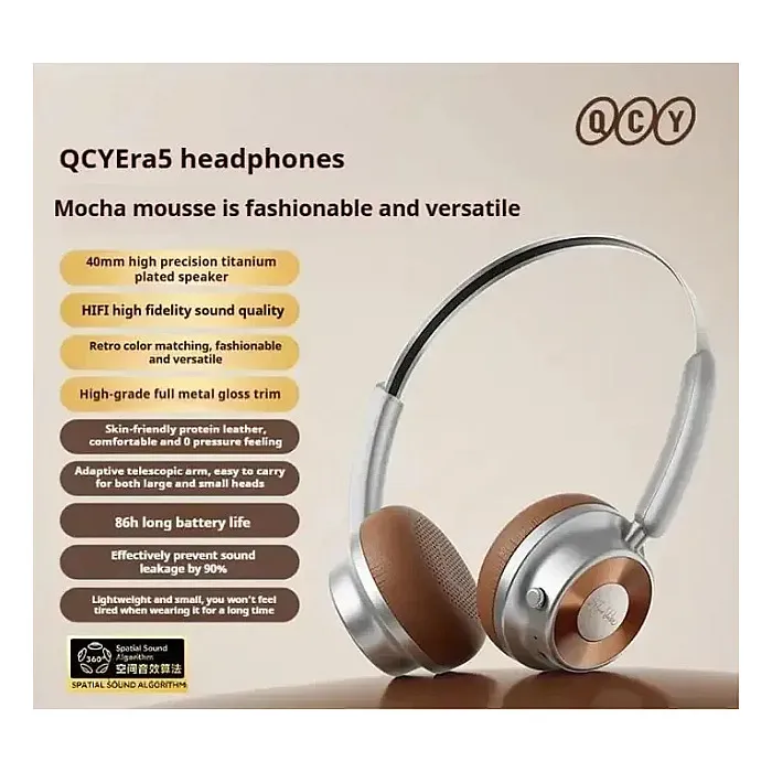 QCY ERA 5 Retro – 86H Battery, 40mm Driver, Bluetooth 6.0 Metal Overhead wireless Headphones