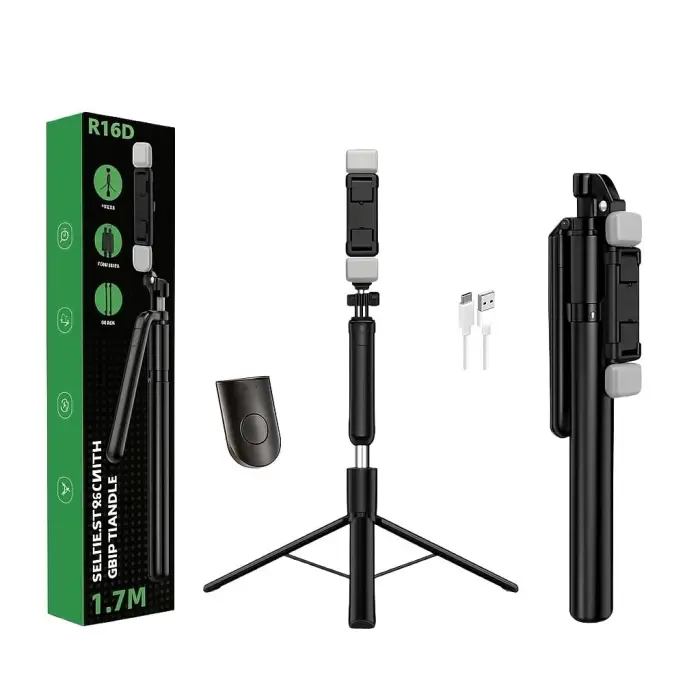 R16D Selfie stick with Grip handle and dual mini light R16D Selfie stick with Grip handle and dual mini light