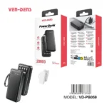 Vendens VD-PB059 20000mAh Power Bank built-in cable with LED torch light fast charging Power Bank